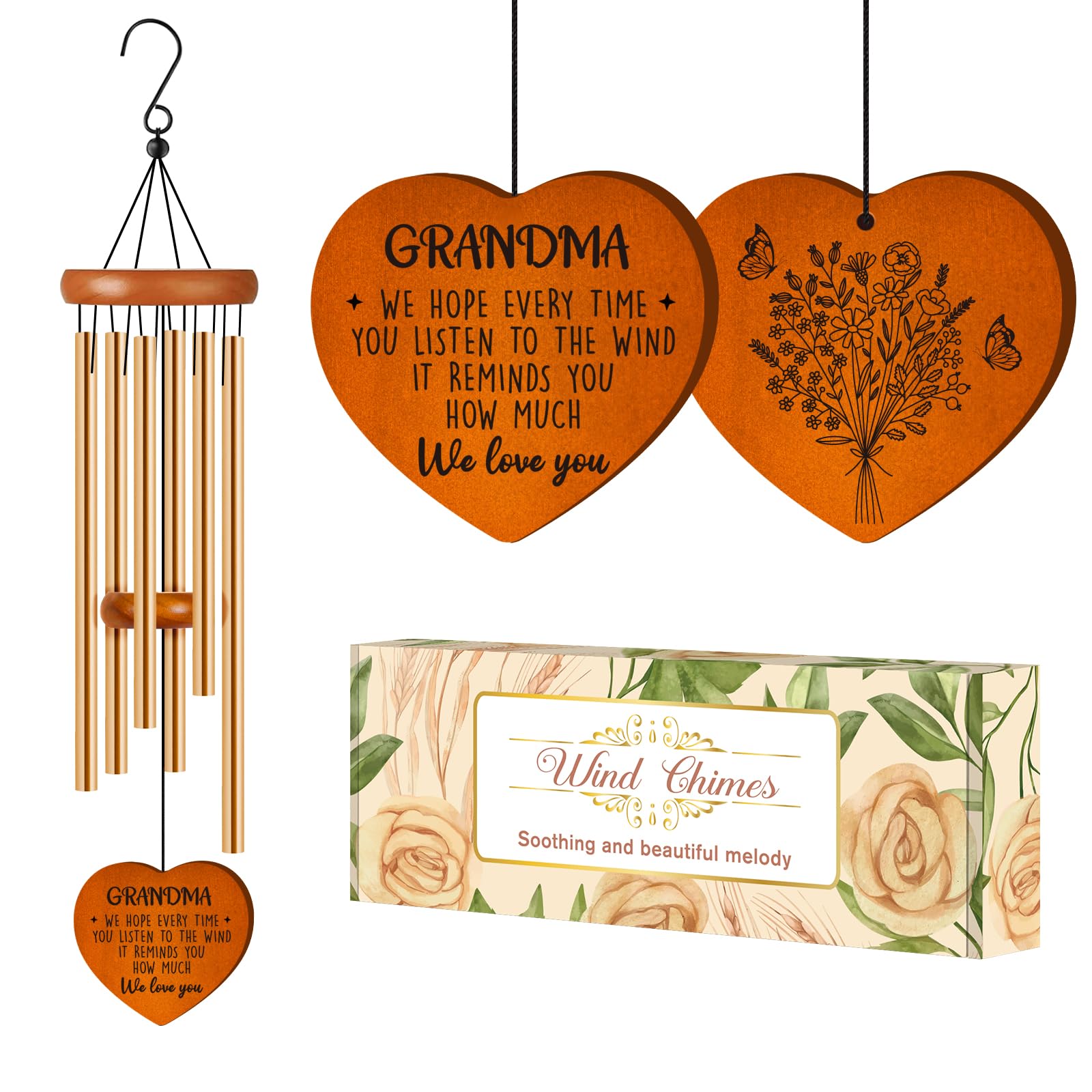 Damaigiift grandma wind chime with heart pendant adds sentimental ambiance outdoors