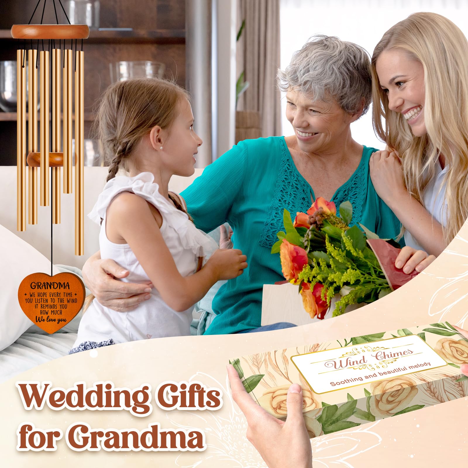 Damaigiift grandma wind chime inscription tag conveys blessings for grandma