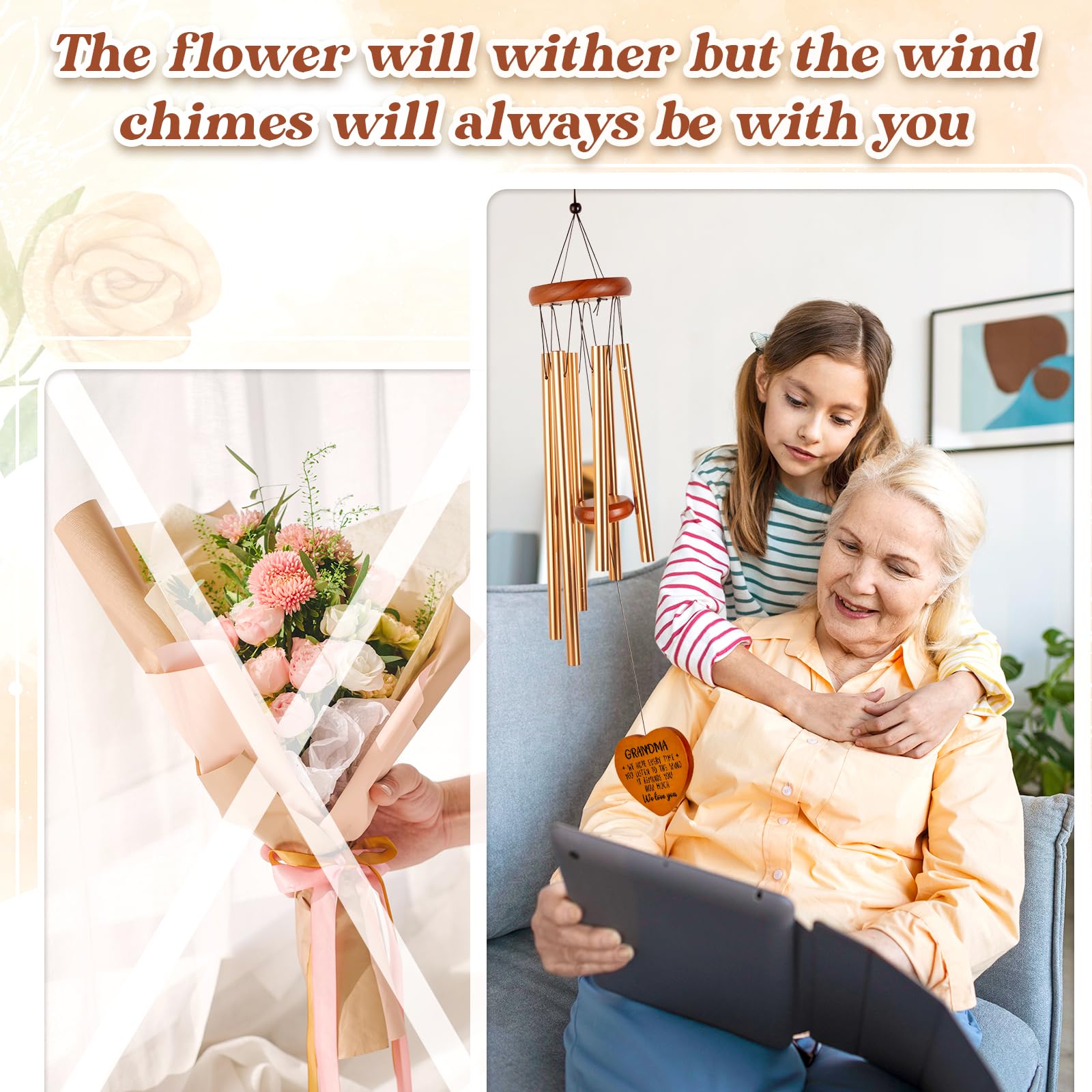 Damaigiift grandma wind chime wooden hanger showcases durable craftsmanship