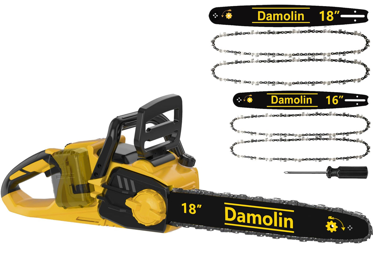 Damolin 40V dual-bar chainsaw with 16 and 18 inch blades for versatile pruning