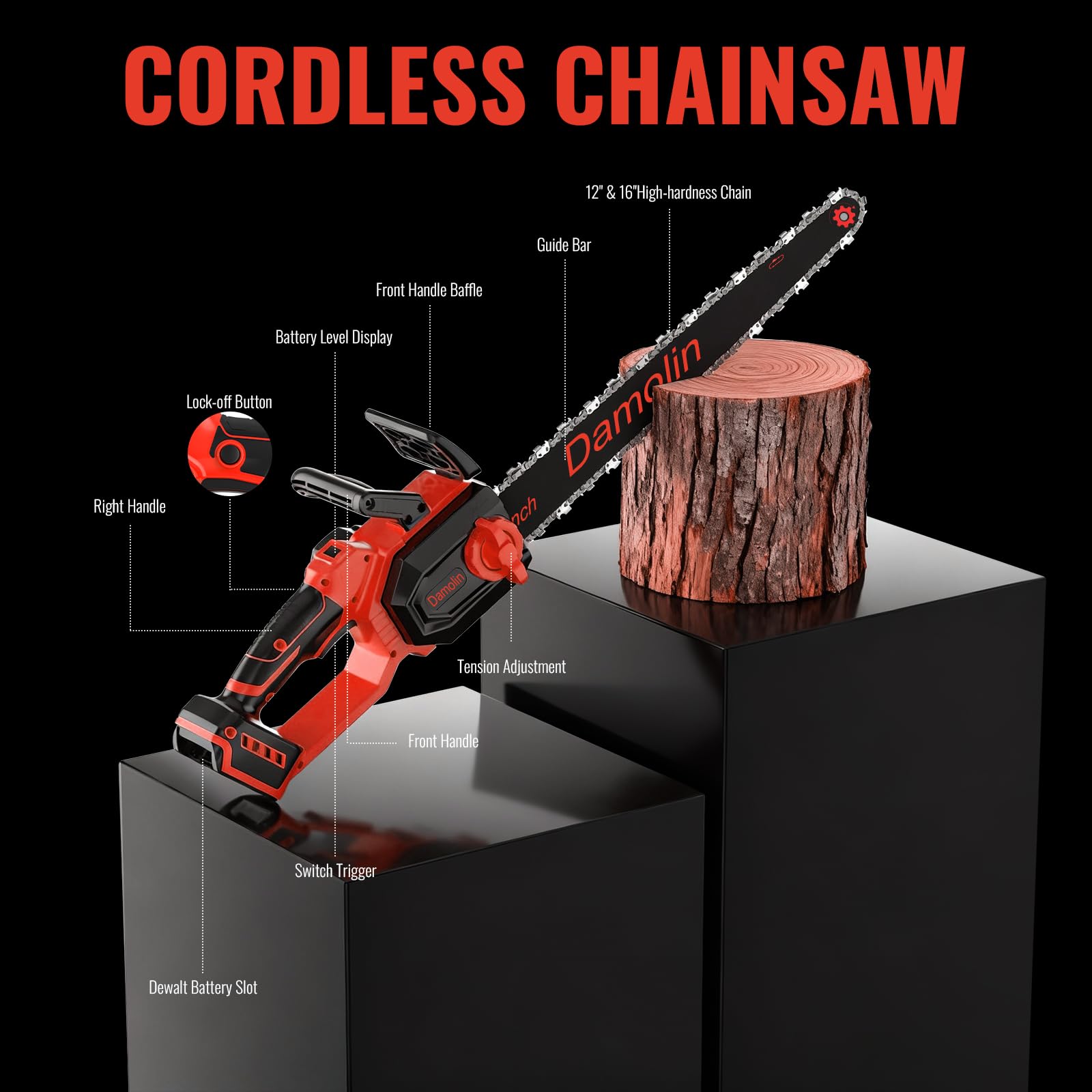 Damolin spare chains included for uninterrupted cutting jobs.