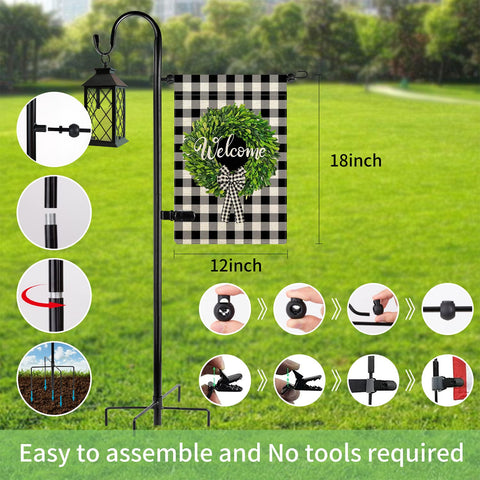 Damukoo flag stand shows quick, tool-free assembly for fast setup.