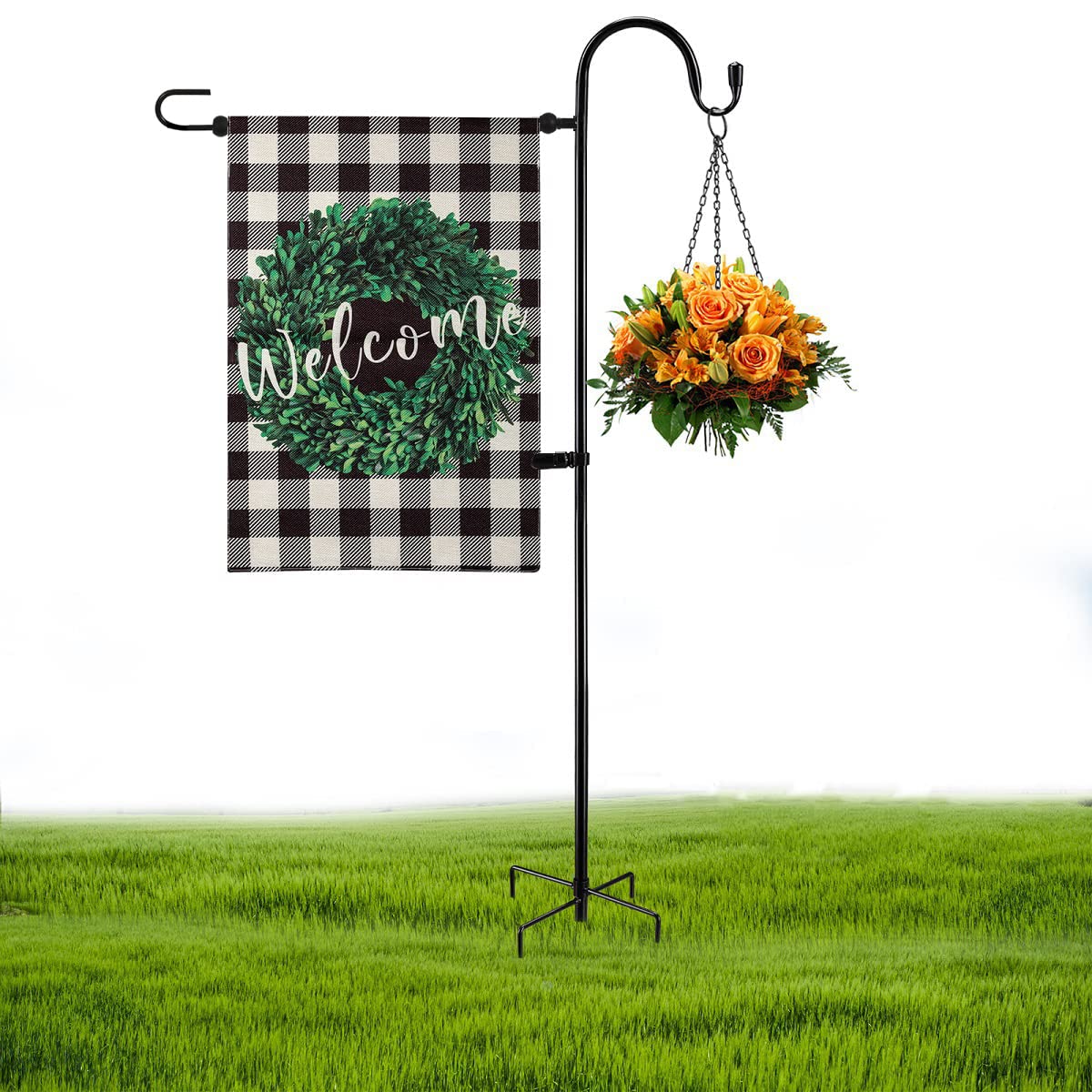 Damukoo garden flag holder stand at full height for outdoor visibility and durability.