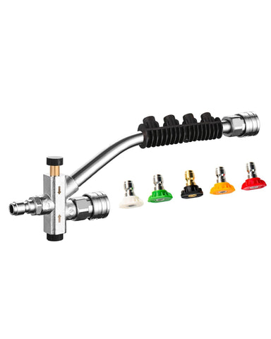DANCINGBOAR foam cannon dual connector enabling seamless foam and water switching during cleaning.