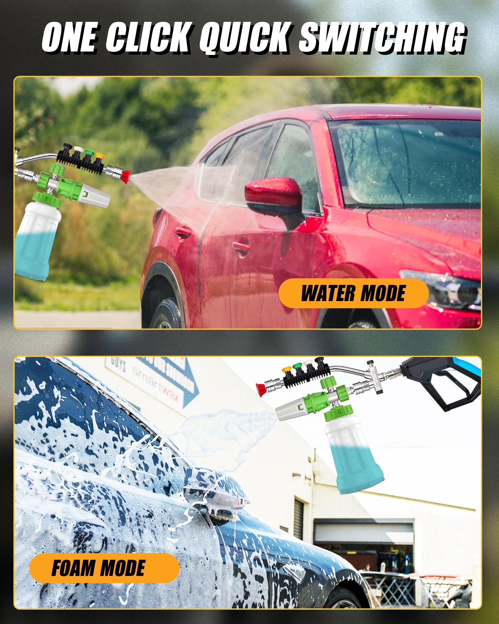 DANCINGBOAR foam cannon assembly with nozzle dials for versatile angles.