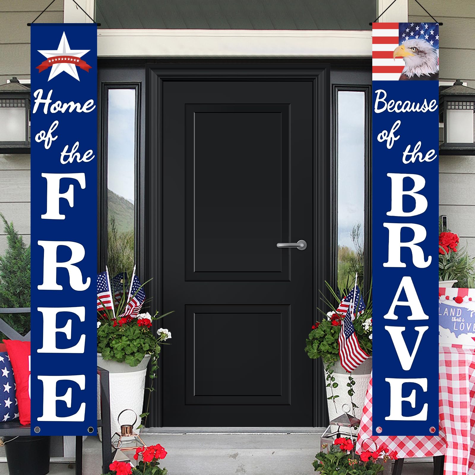 DanCoom patriotic door banner with bold colors for porch visibility.