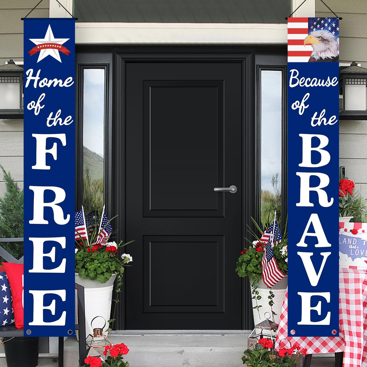 DanCoom patriotic door banner with bold colors for porch visibility.