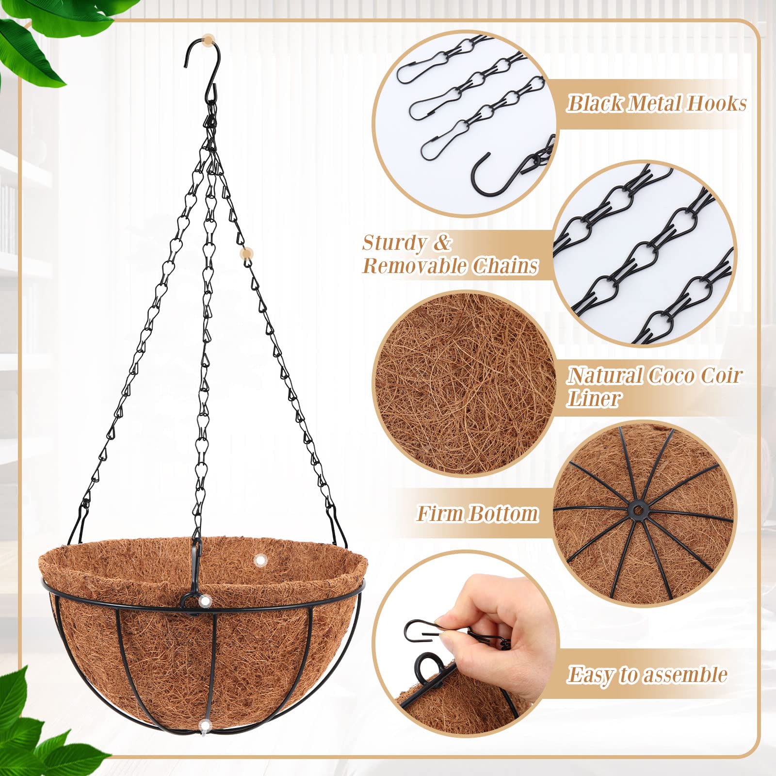 Dandat coconut liner close-up in metal basket, natural drainage and airflow feature.