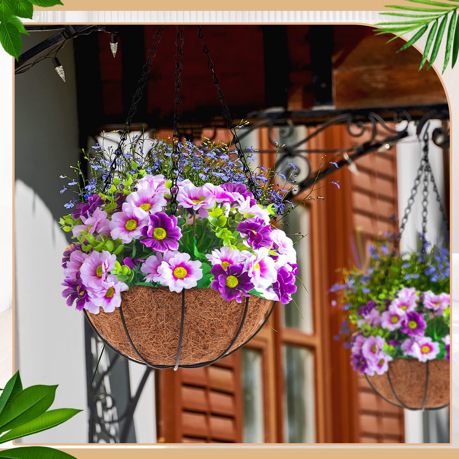 Dandat iron frame hanging basket, durable outdoor use for gardens and porches.