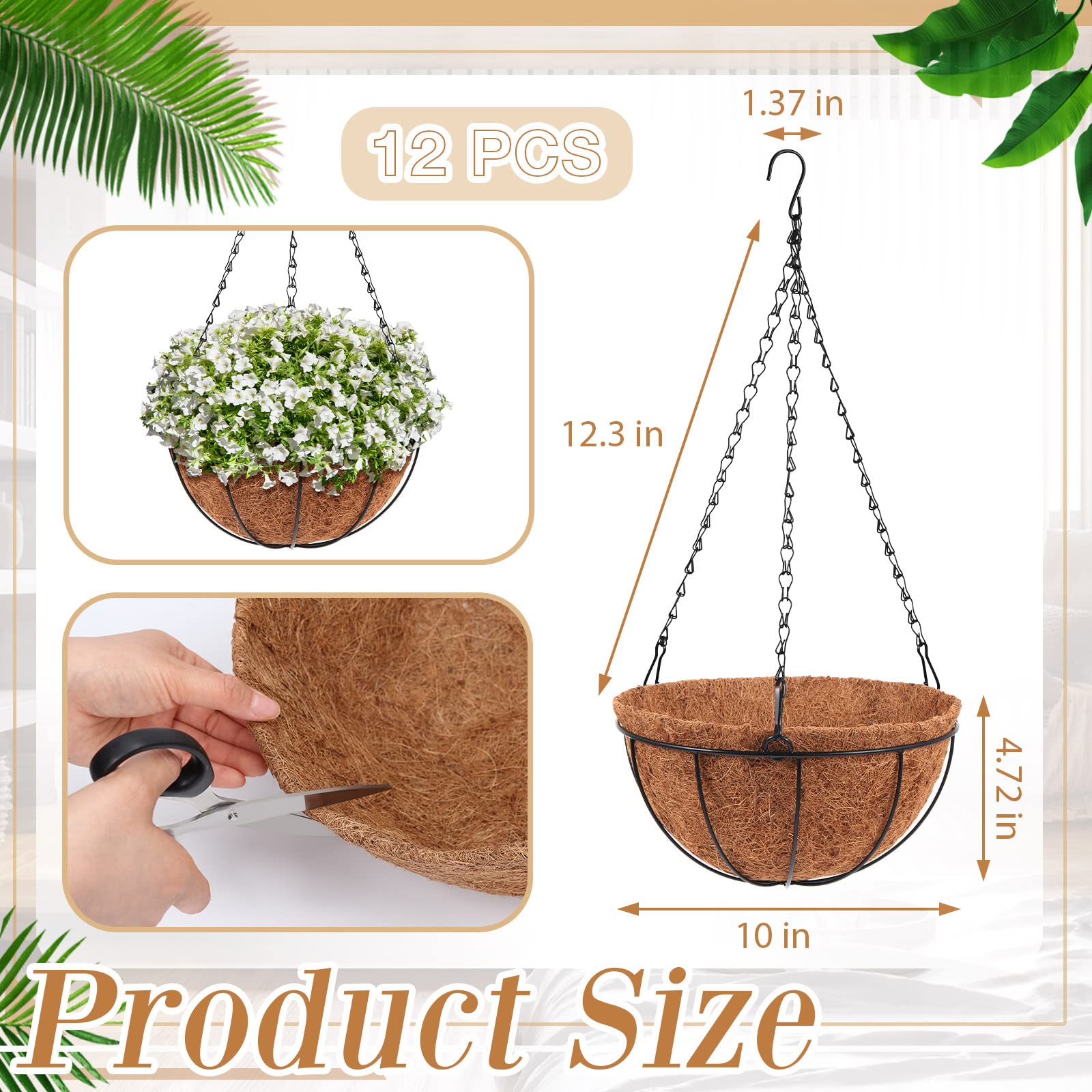 Dandat hanging basket with coconut liner close-up showing coir for root aeration.