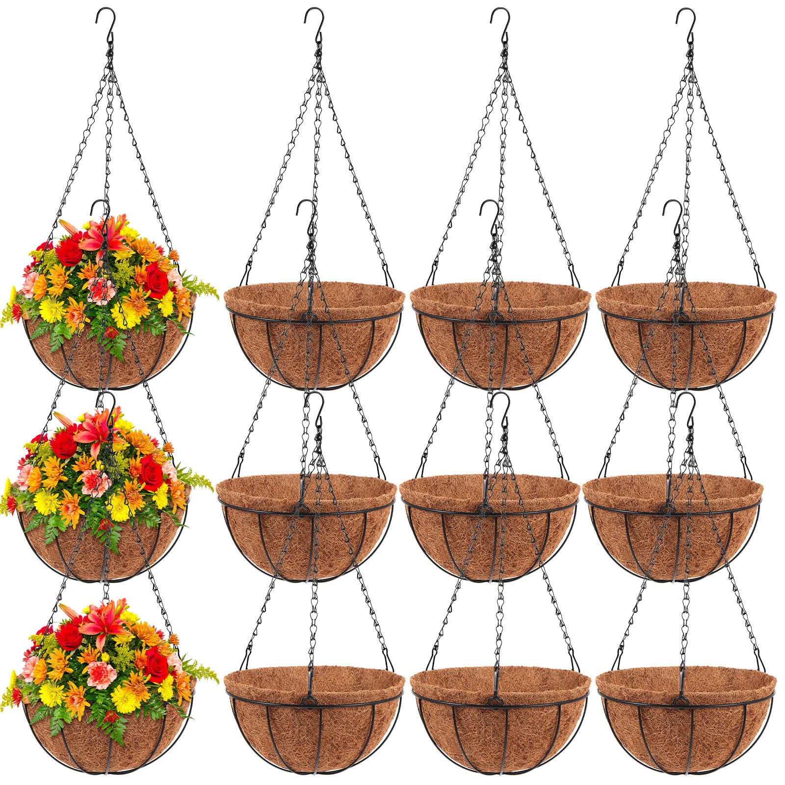 Dandat 12-pack 10-inch metal hanging basket side view for compact balcony planting.