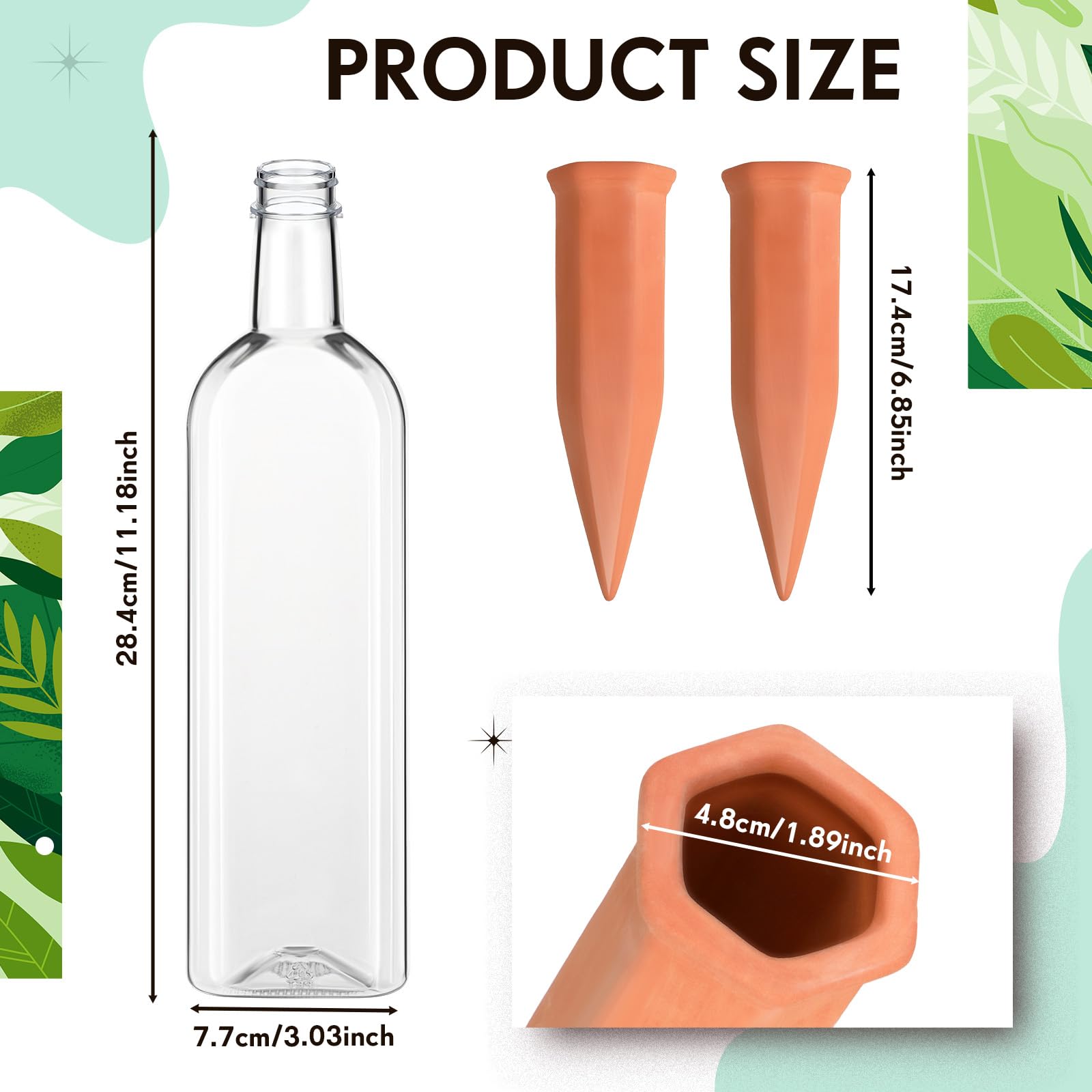 Dandat terracotta self-watering spike supports steady moisture for potted plants.