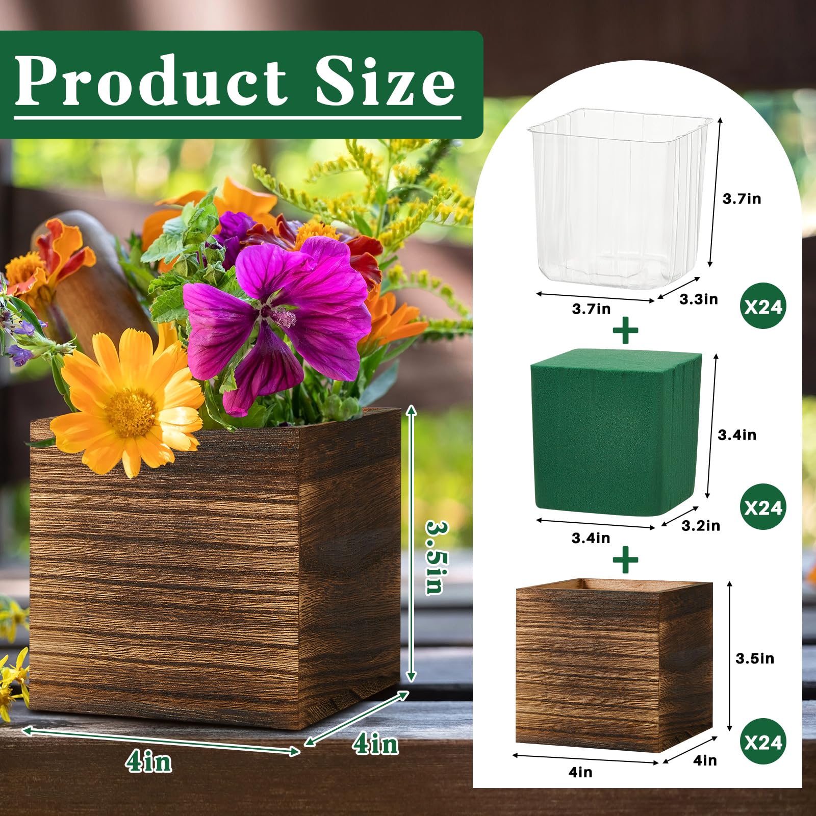 Dandat square brown wood planter with removable liner for decor
