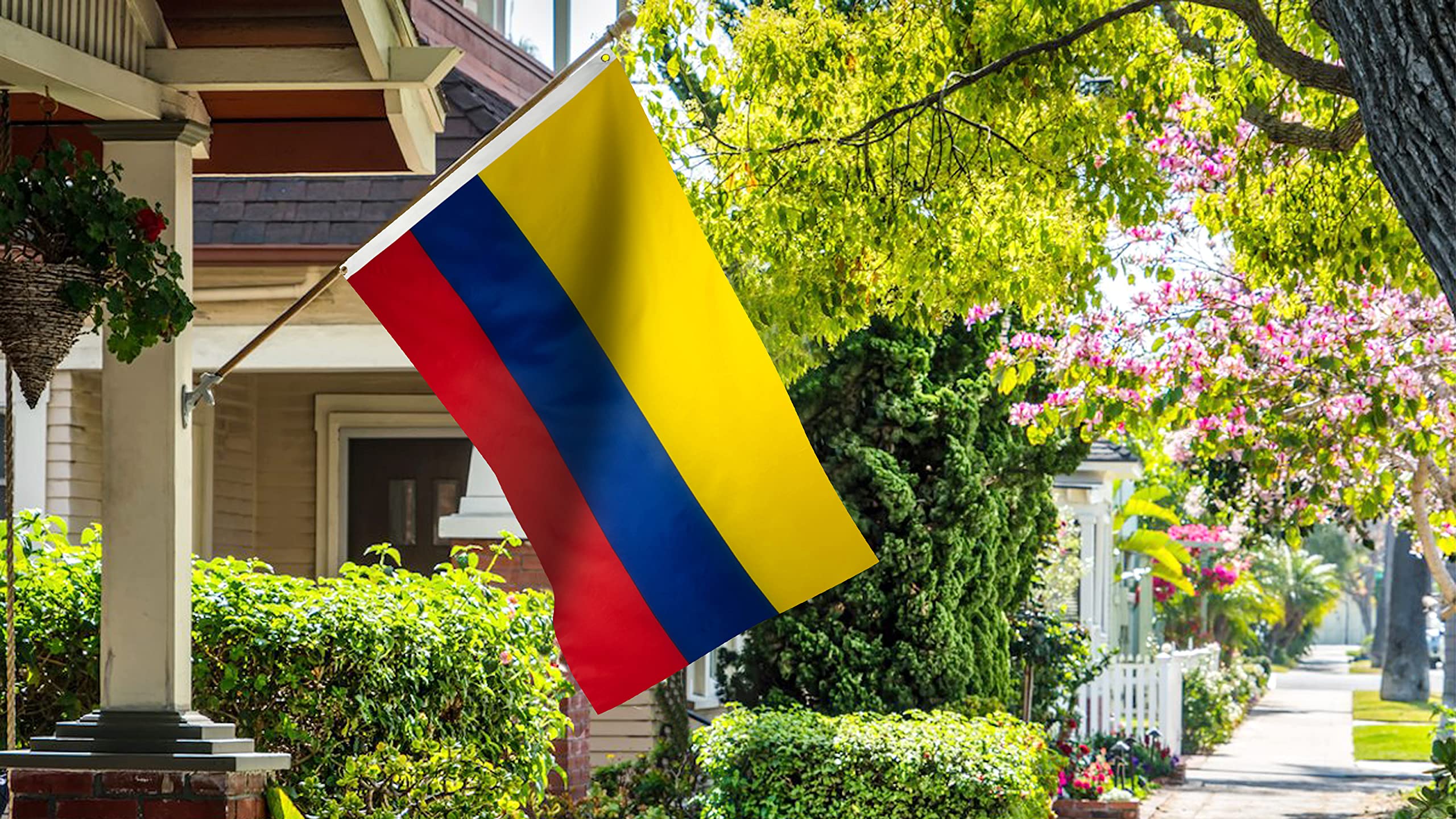 DANF Colombia flag with brass grommets for secure pole mounting.