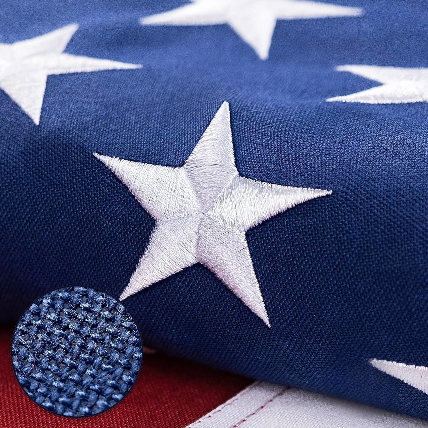 DANF FLAG 4x6 outdoor embroidery close-up highlighting durable stars