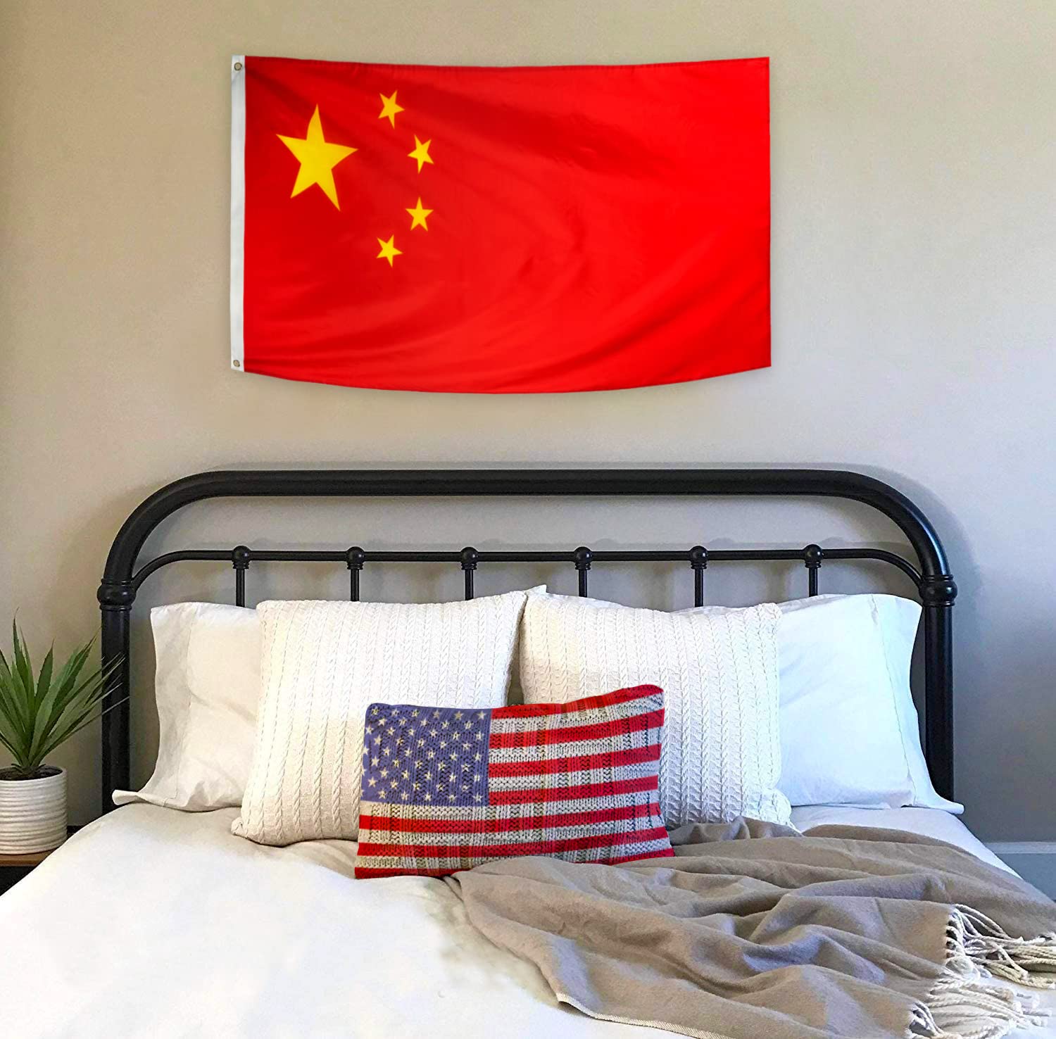DANF FLAG China 3x5ft canvas header for durable attachment.