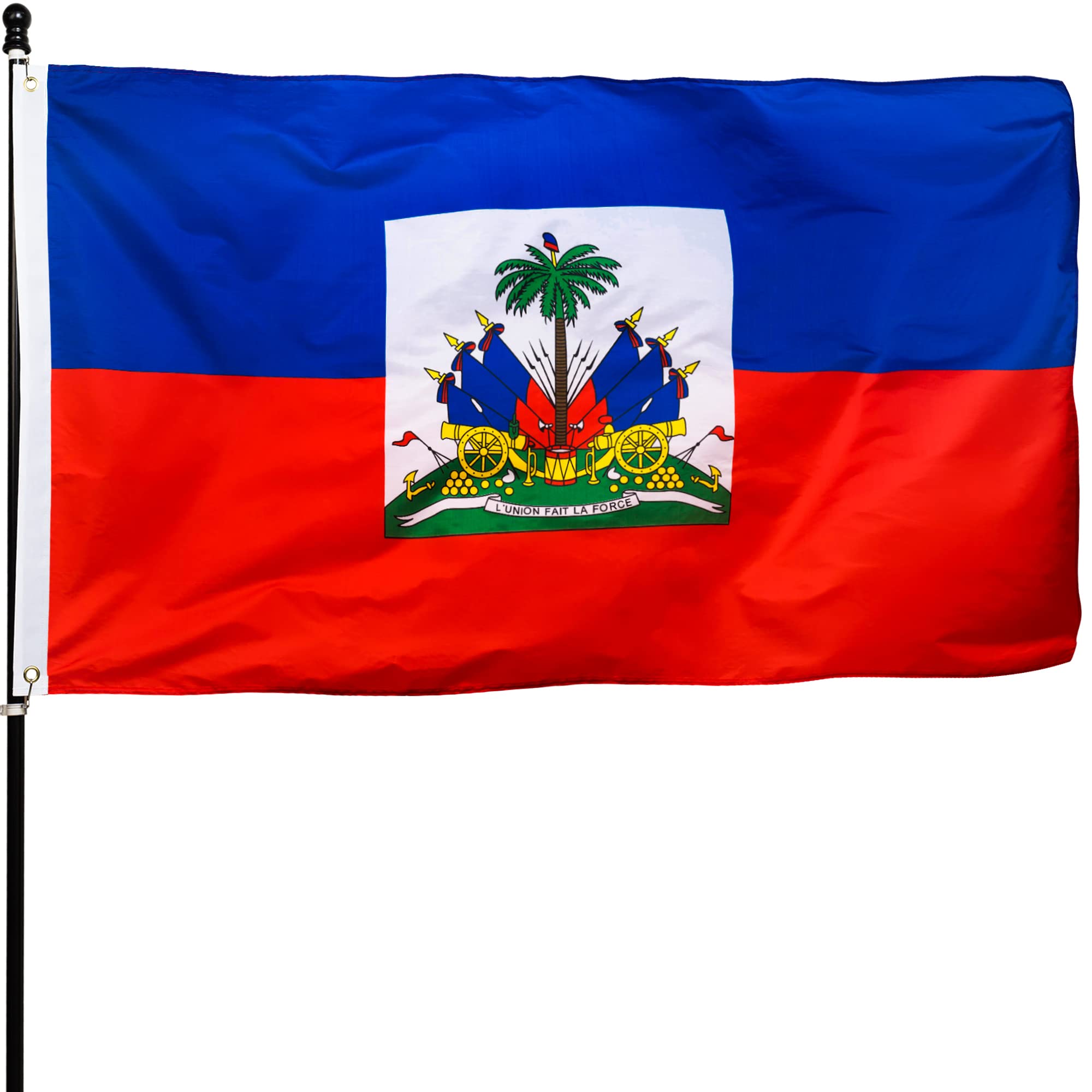 DANF FLAG Haiti 3x5ft flag with brass grommets for durable indoor or outdoor display.