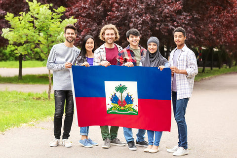 DANF FLAG Haiti 3x5ft flag close-up shows canvas header for secure mounting.