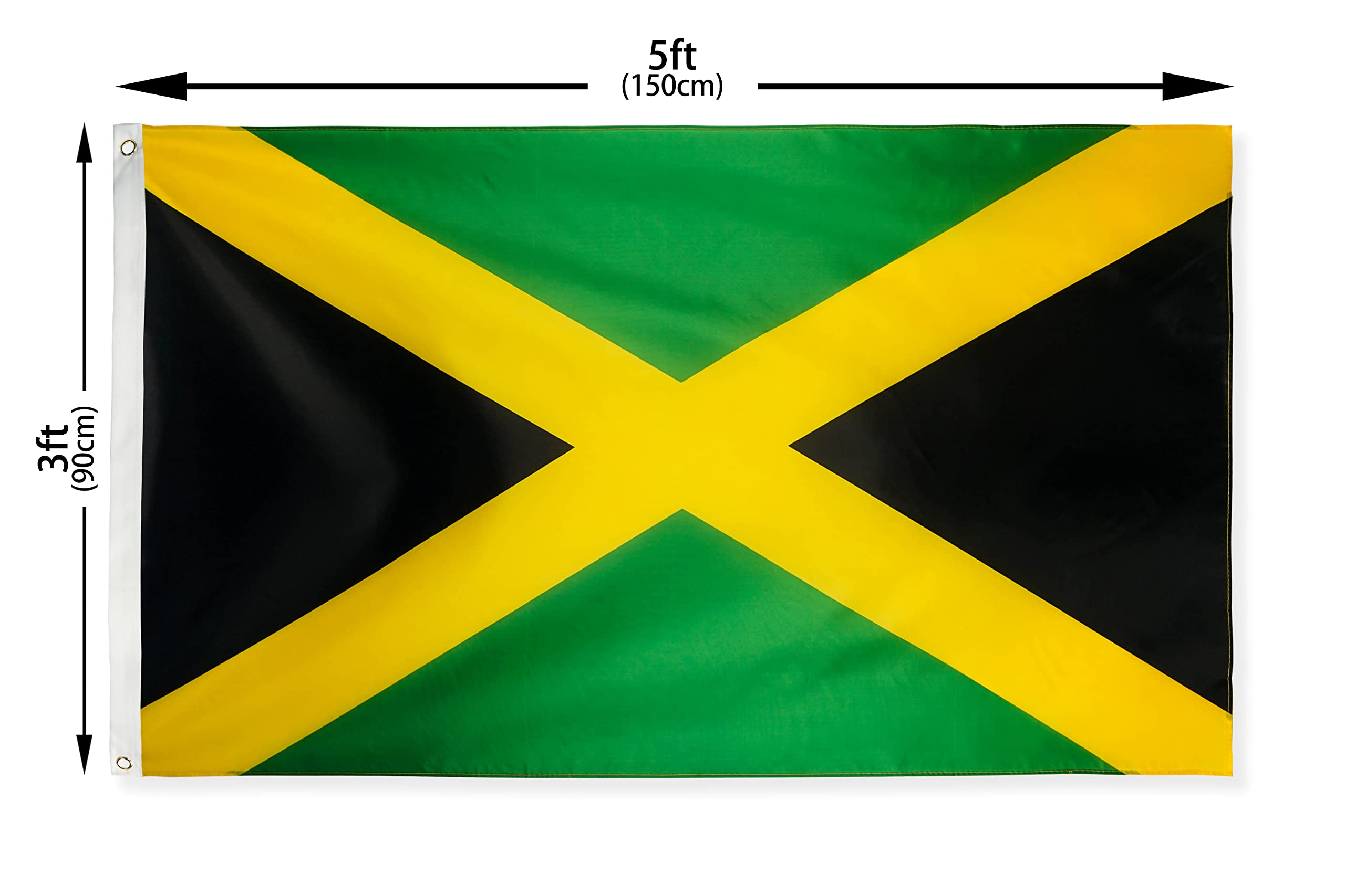 DANF Jamaica flag with brass grommets; easy hanging on pole or wall.