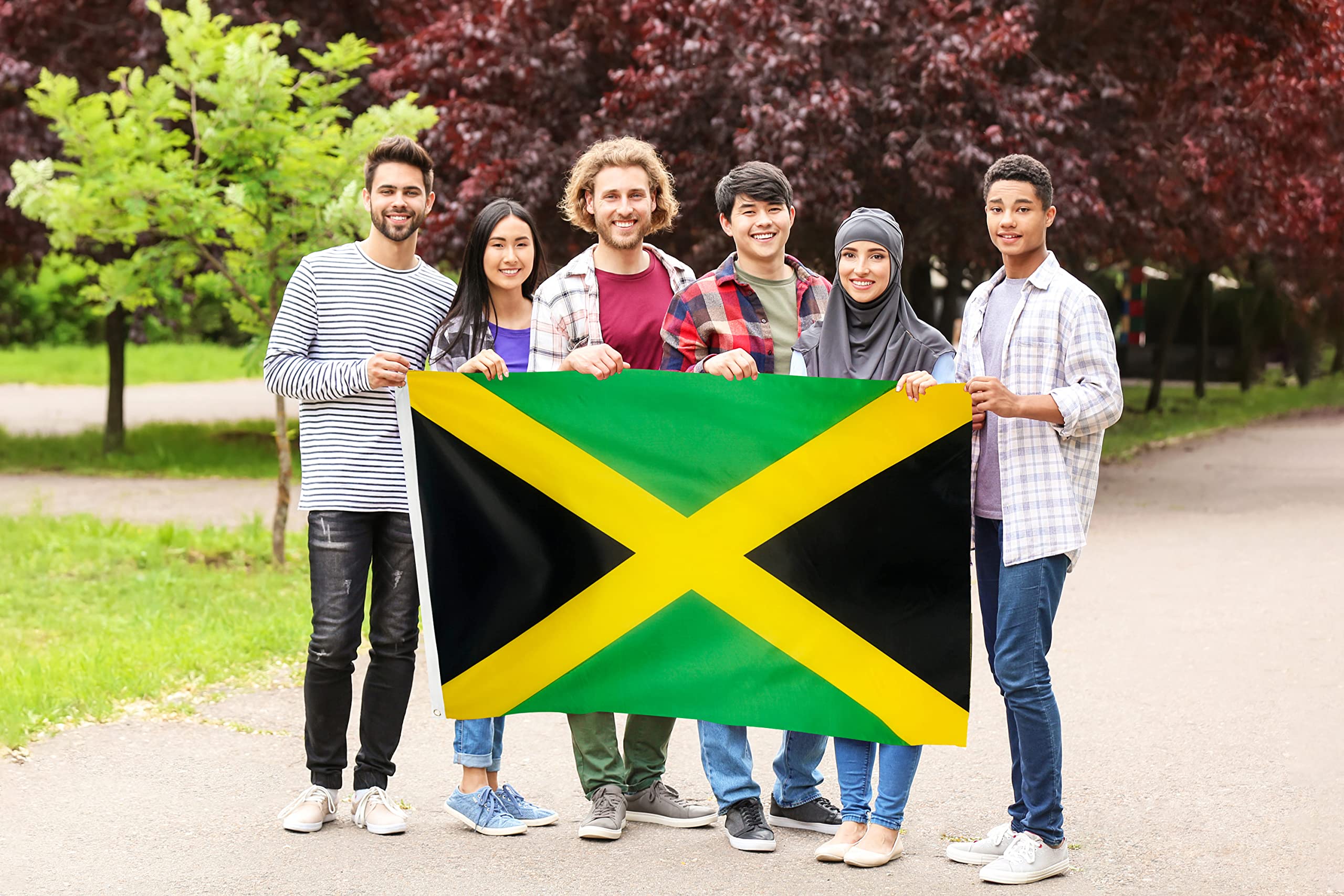 DANF Jamaica flag with canvas header; sturdy top for secure mounting.