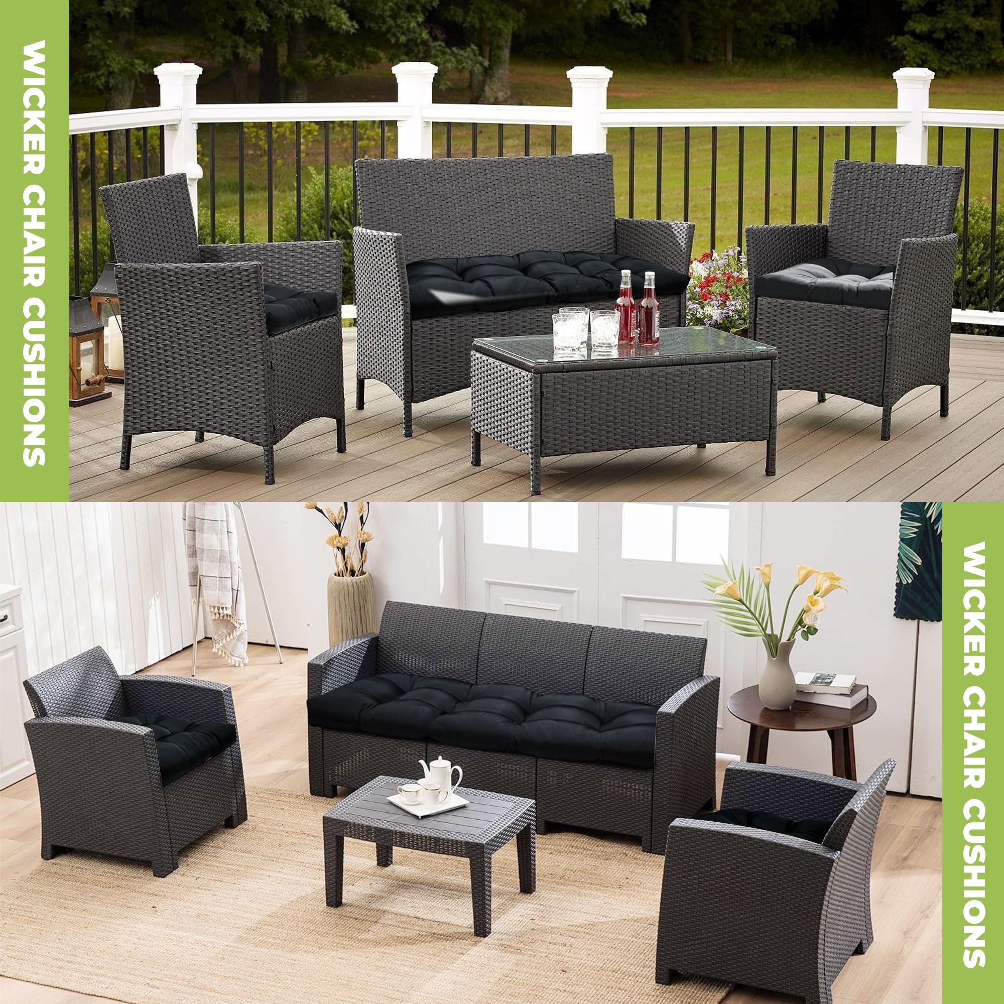 DANGHOOGY outdoor wicker setup with cushions on furniture.
