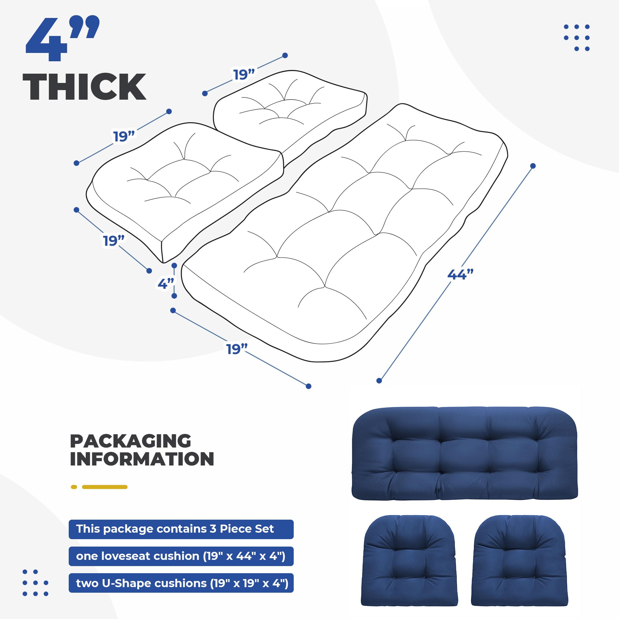 DANGHOOGY wicker chair U-shape blue cushion for versatile indoor-outdoor comfort.