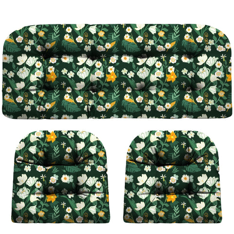 DANGHOOGY wicker chair cushions on green floral loveseat for outdoor comfort.