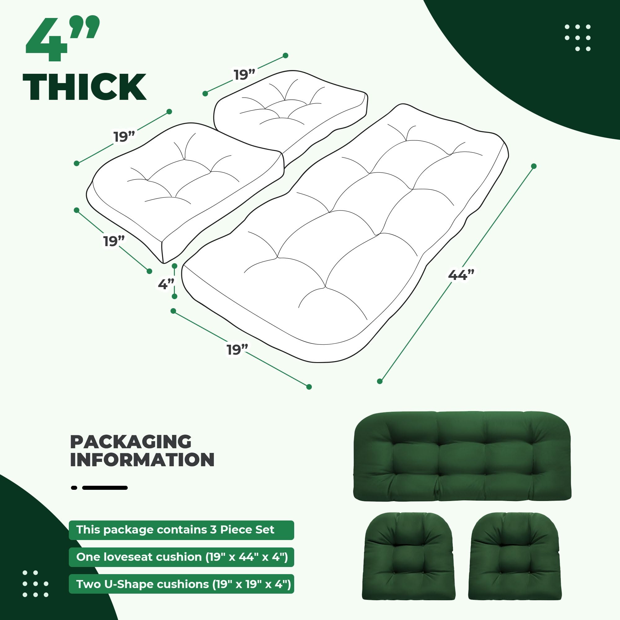 DANGHOOGY green U-shape cushion for stable outdoor dining seating