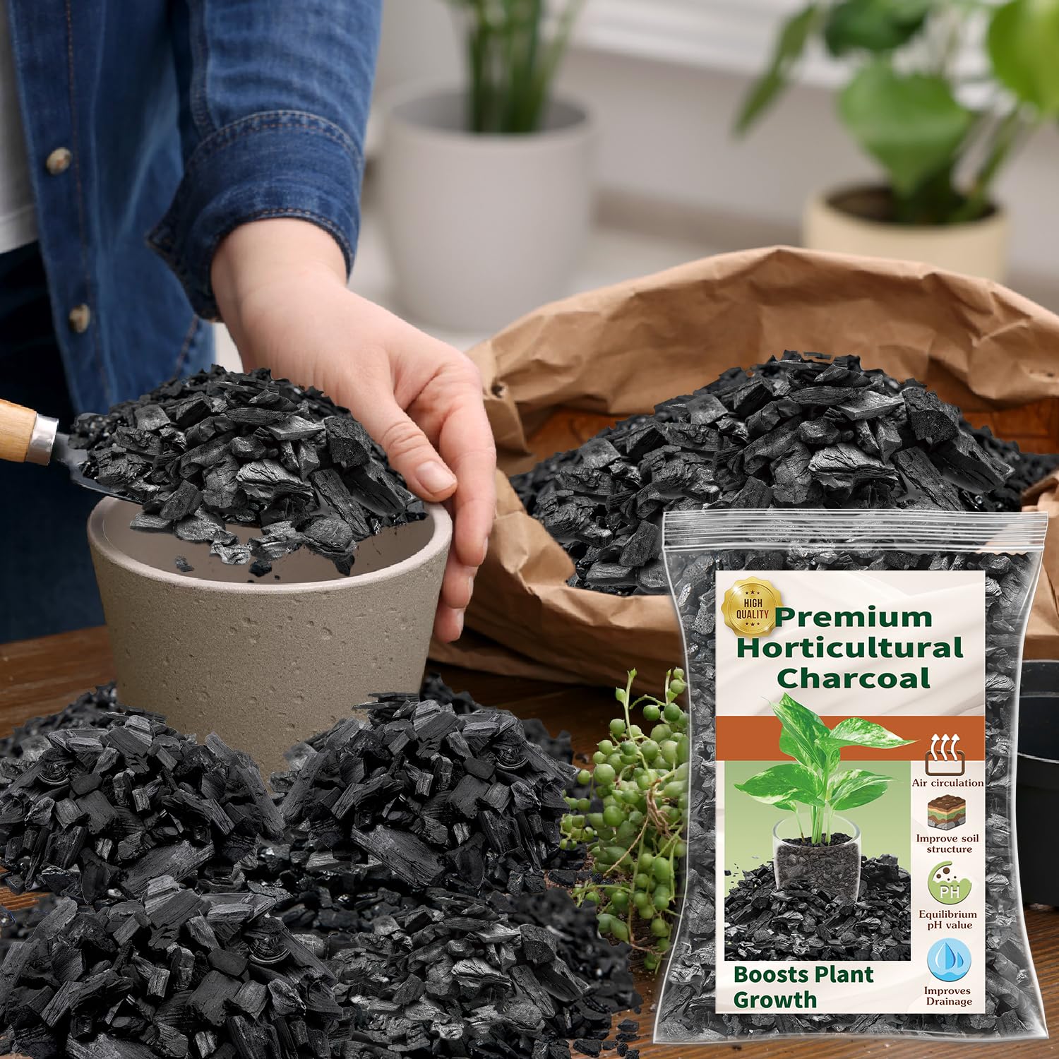 DANGKELILI garden soil mix with charcoal improves drainage and nutrient use