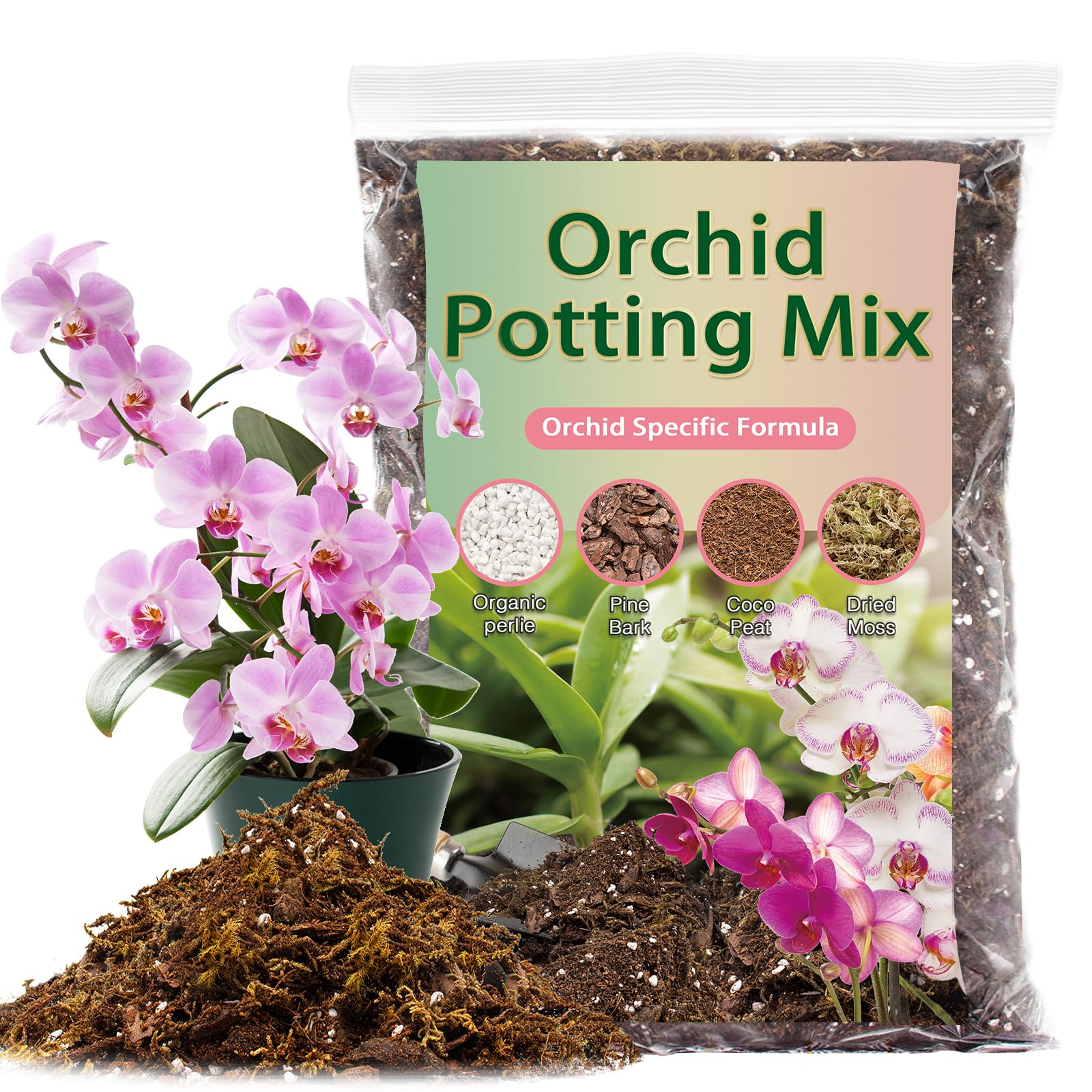 DANGKELILI orchid potting mix with bark and perlite enhances drainage and airflow.