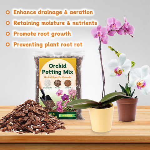 DANGKELILI orchid mix with perlite drains excess water to protect roots.