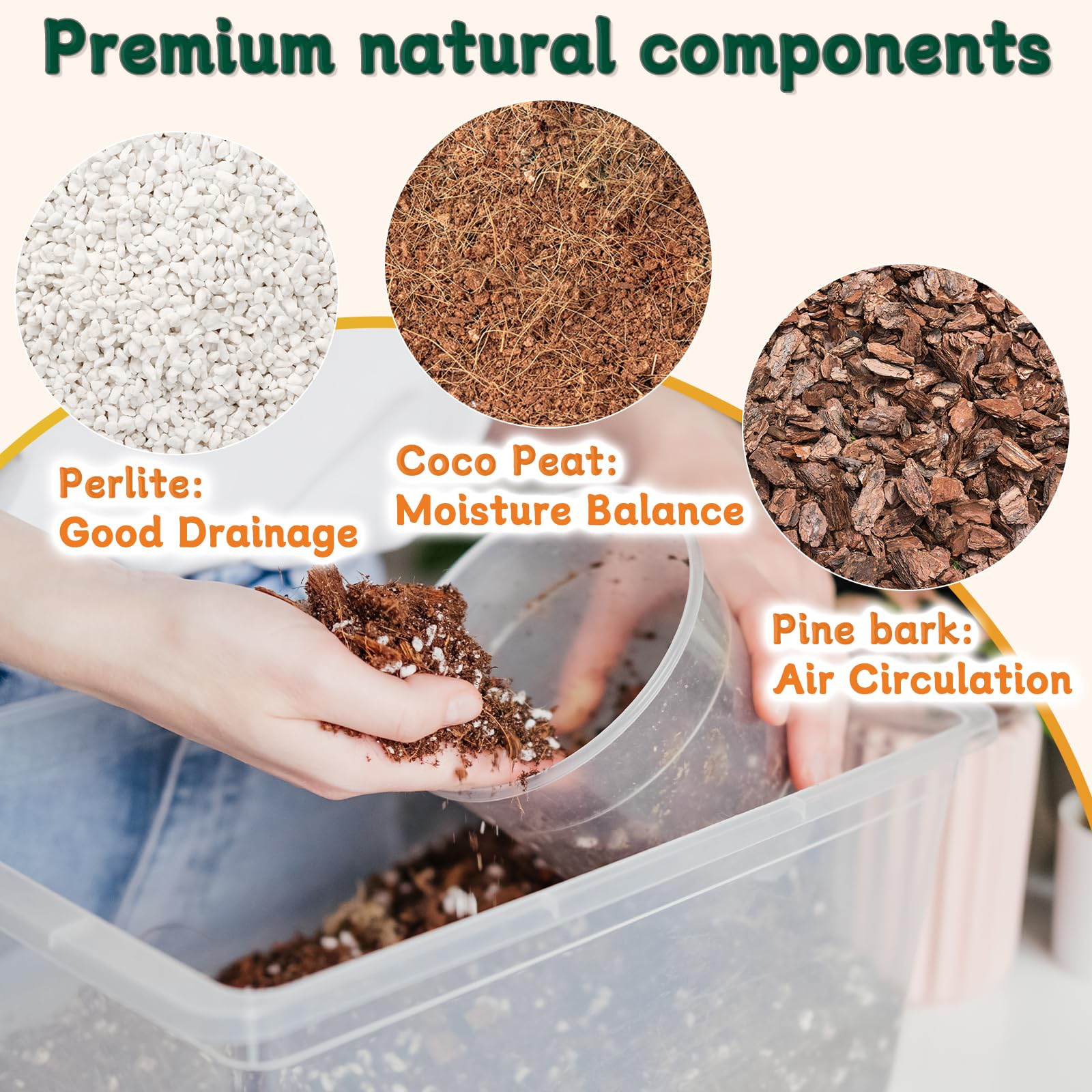 DANGKELILI orchid mix shows pine bark drainage channels for healthy roots.