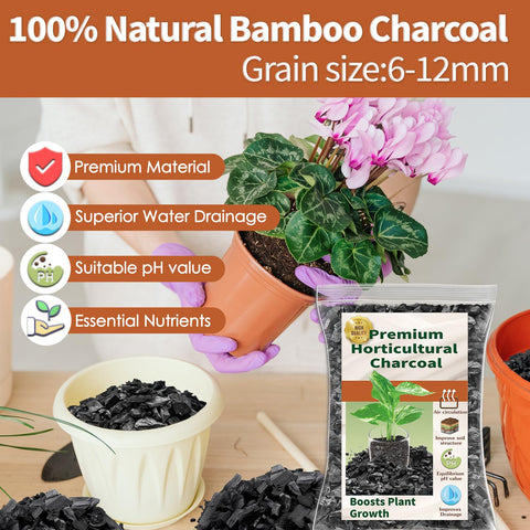 Dangkelili activated charcoal pour demonstrates improved drainage and aeration in potting mix.