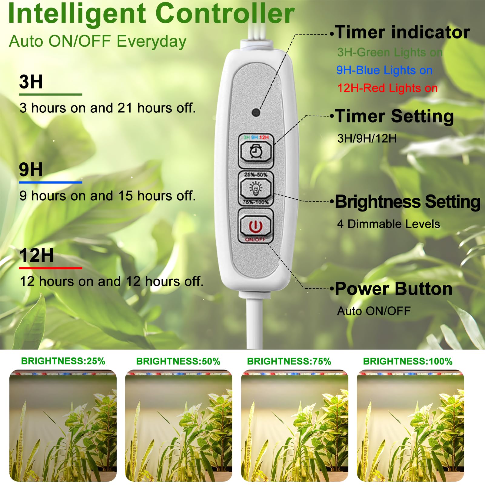 Danhh 3-timer dimmable feature enabling automated lighting for seedlings.