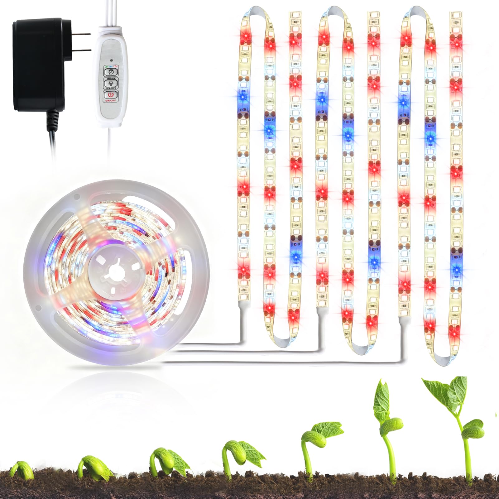 Danhh LED grow light strip with 3 heads for compact indoor gardening.
