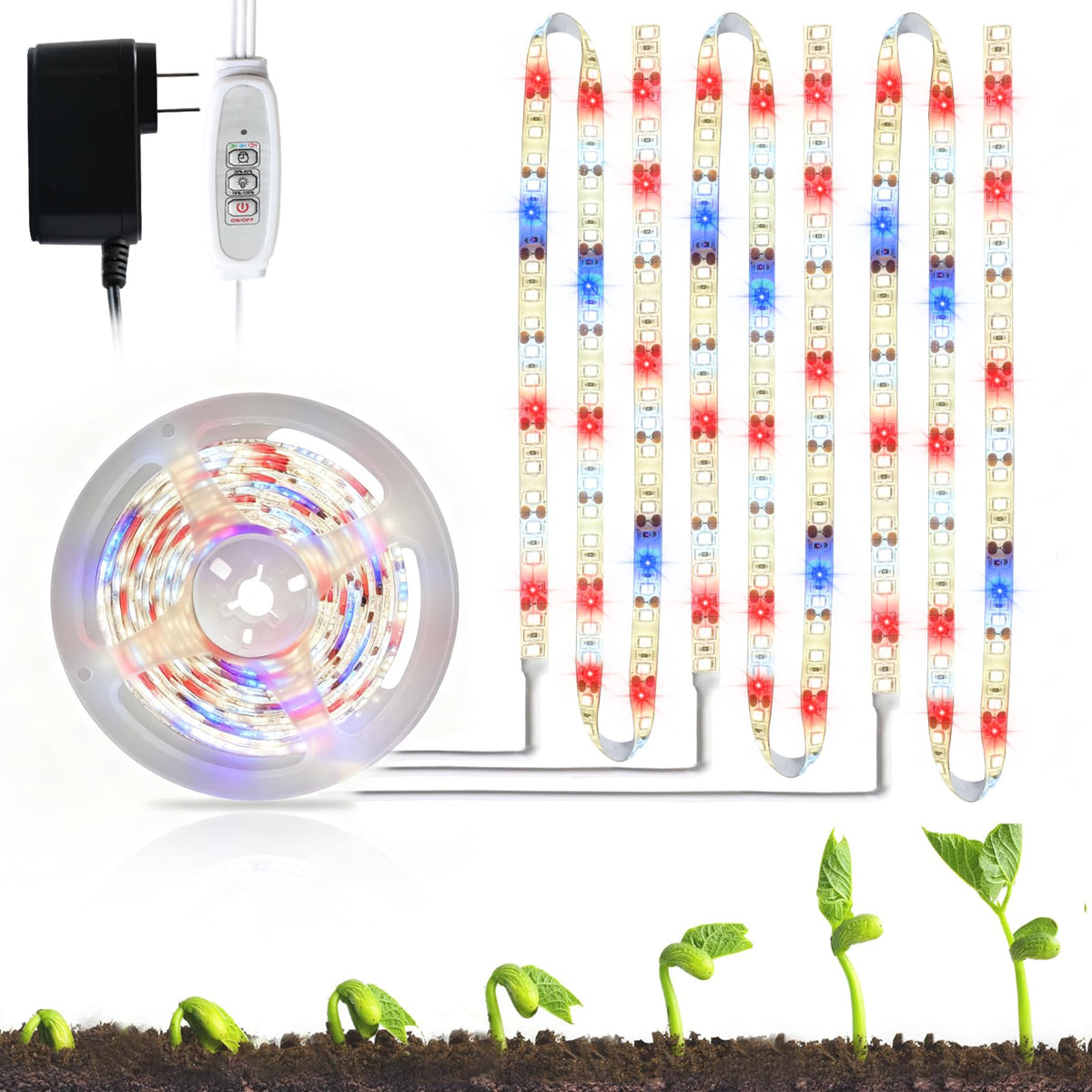 Danhh LED grow light strip with 3 heads for compact indoor gardening.