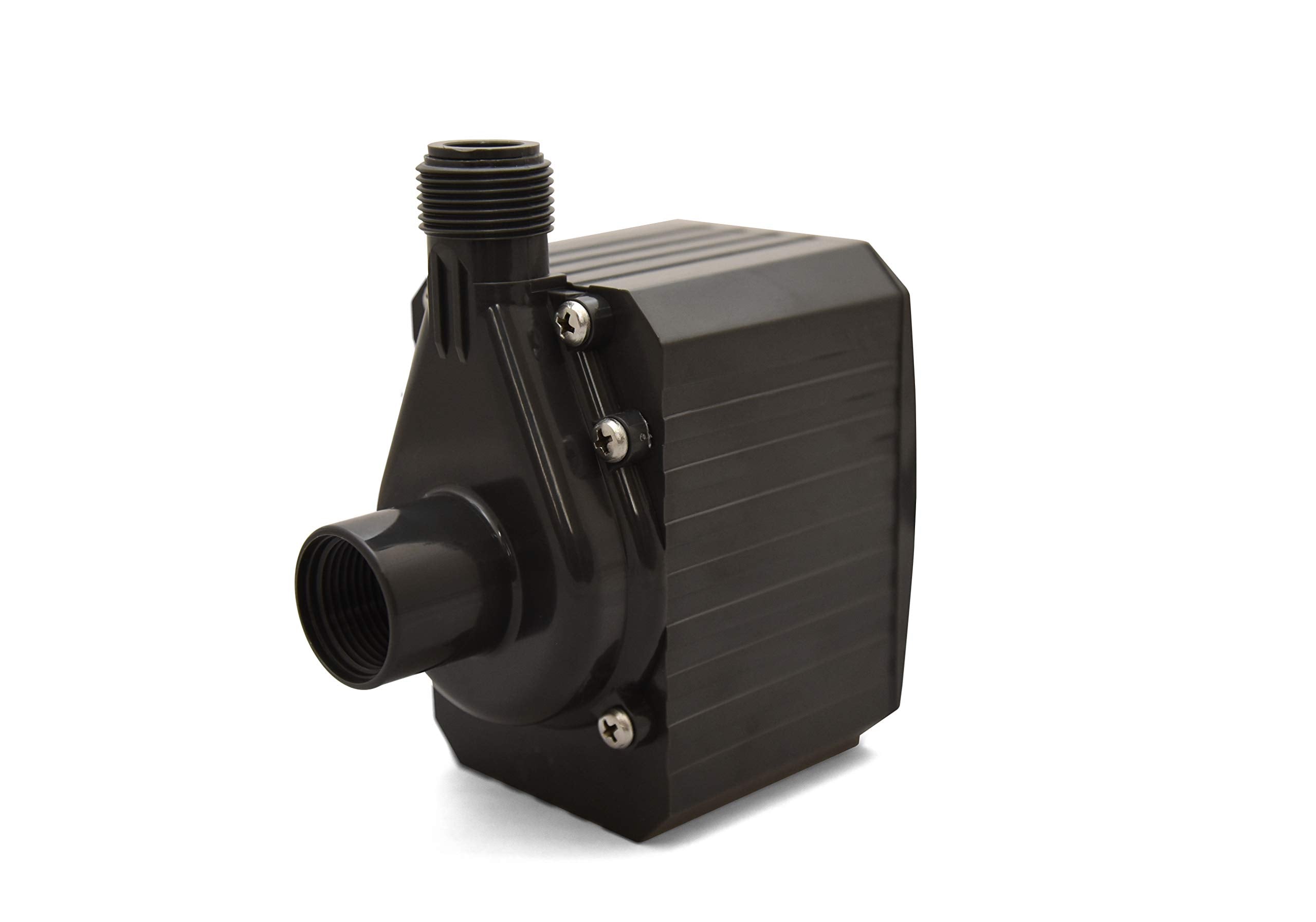 Danner Pondmaster magnetic-drive pump close-up highlighting compact design for versatile pond use.