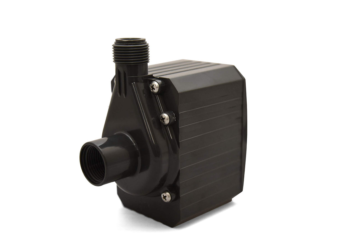 Danner Pondmaster magnetic-drive pump close-up highlighting compact design for versatile pond use.