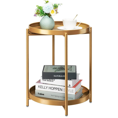 Danpinera 2-Tier end table outdoors with removable trays for flexible placement.
