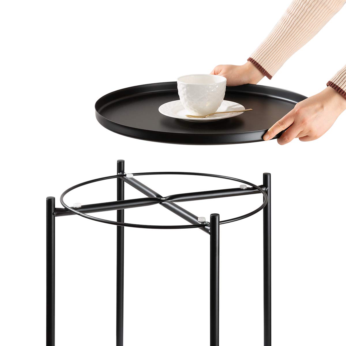 Danpinera metal black side table indoor outdoor use, lightweight and portable.