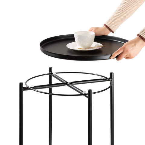 Danpinera metal black side table indoor outdoor use, lightweight and portable.