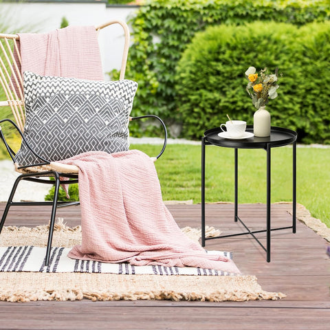 Danpinera metal black side table non-slip pads, protects floors and reduces noise.