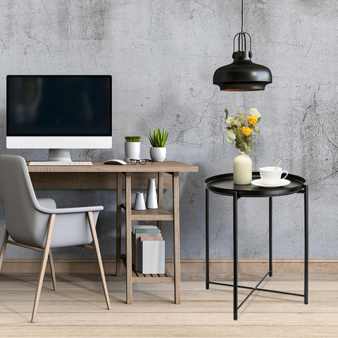 Danpinera metal black side table removable tray, convenient for serving drinks anywhere.