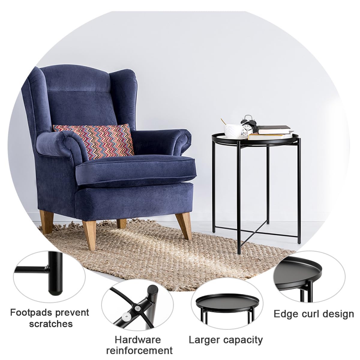 Danpinera metal black side table waterproof coating, suitable for indoor and outdoor use.