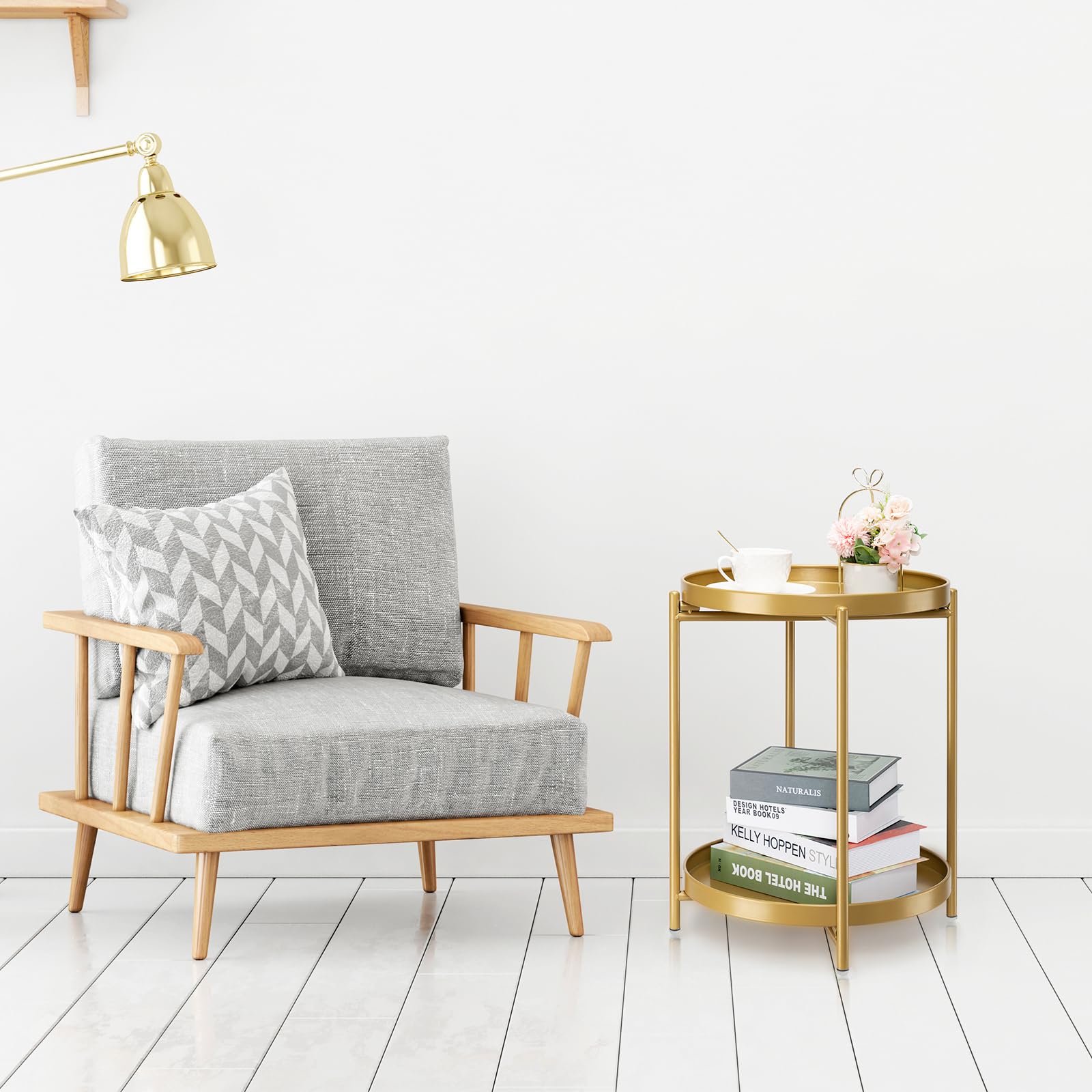 Multi-functional table serves as end table, plant stand, or nightstand.
