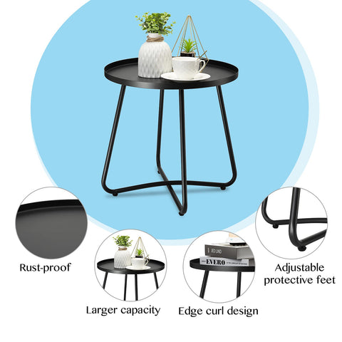 Danpinera side table features edge curl design to prevent items from slipping.