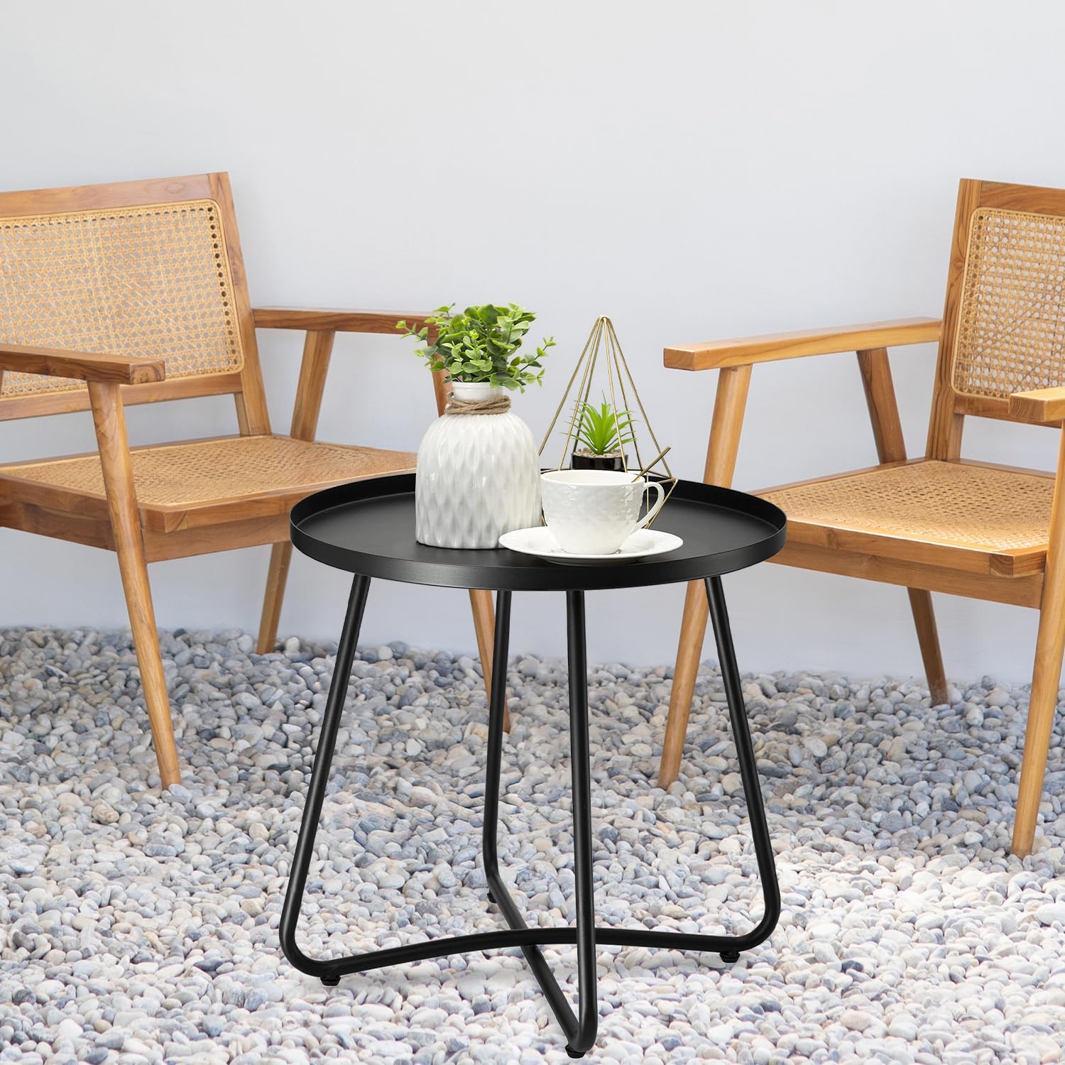Danpinera compact table pairs well beside chairs, beds, and planters.