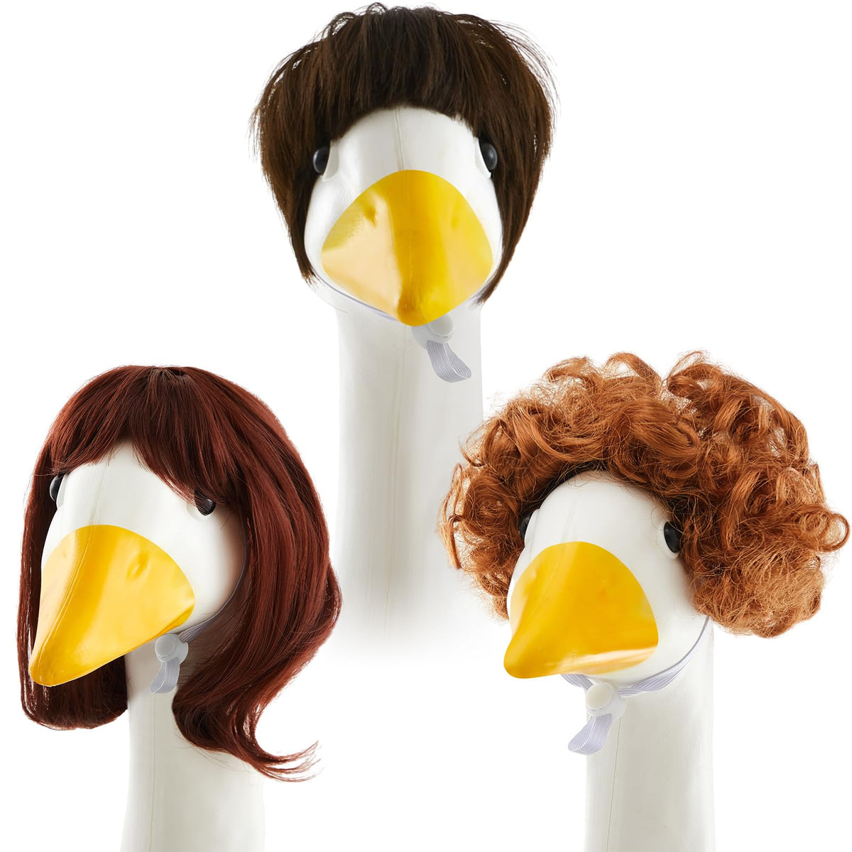 Dansydaisy Easter porch goose wig with braids adds playful charm to outdoor statues