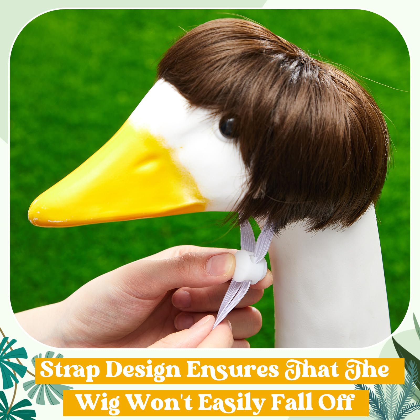 Dansydaisy waves-style goose wig brightens a statue with cheerful texture
