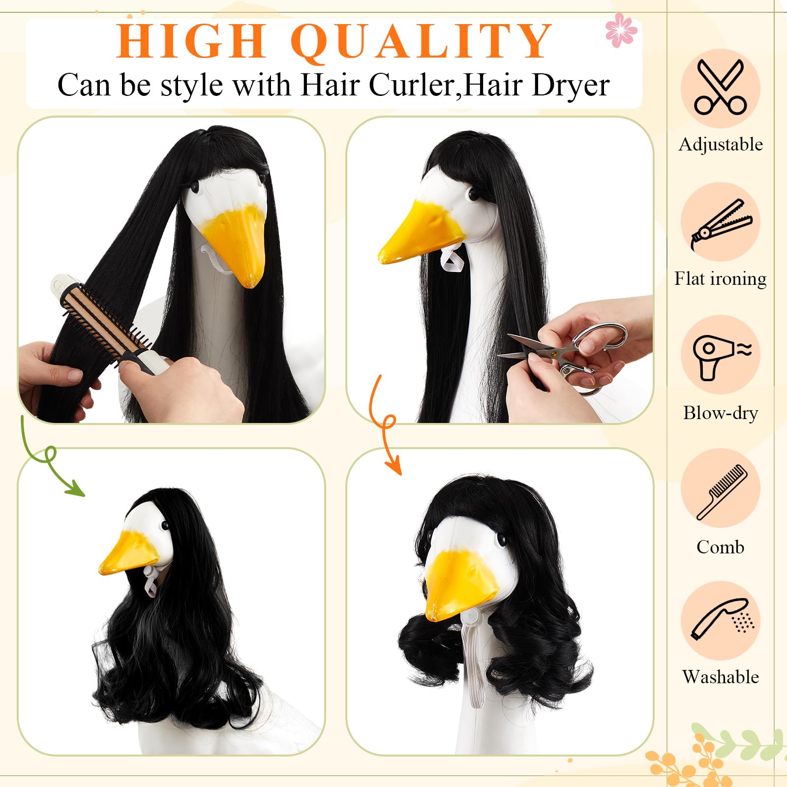 Dansydaisy short Afro goose wig offers playful look for 17-inch and 23-inch geese